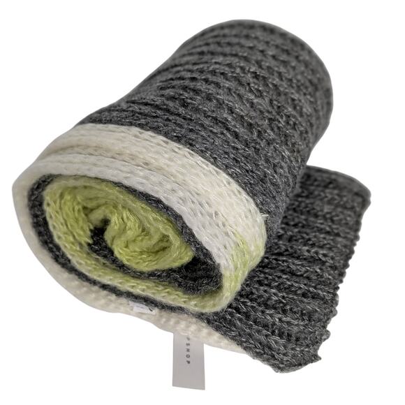 Topshop Chunky Knit Long Scarf Lime Green White and Gray - Picture 2 of 9